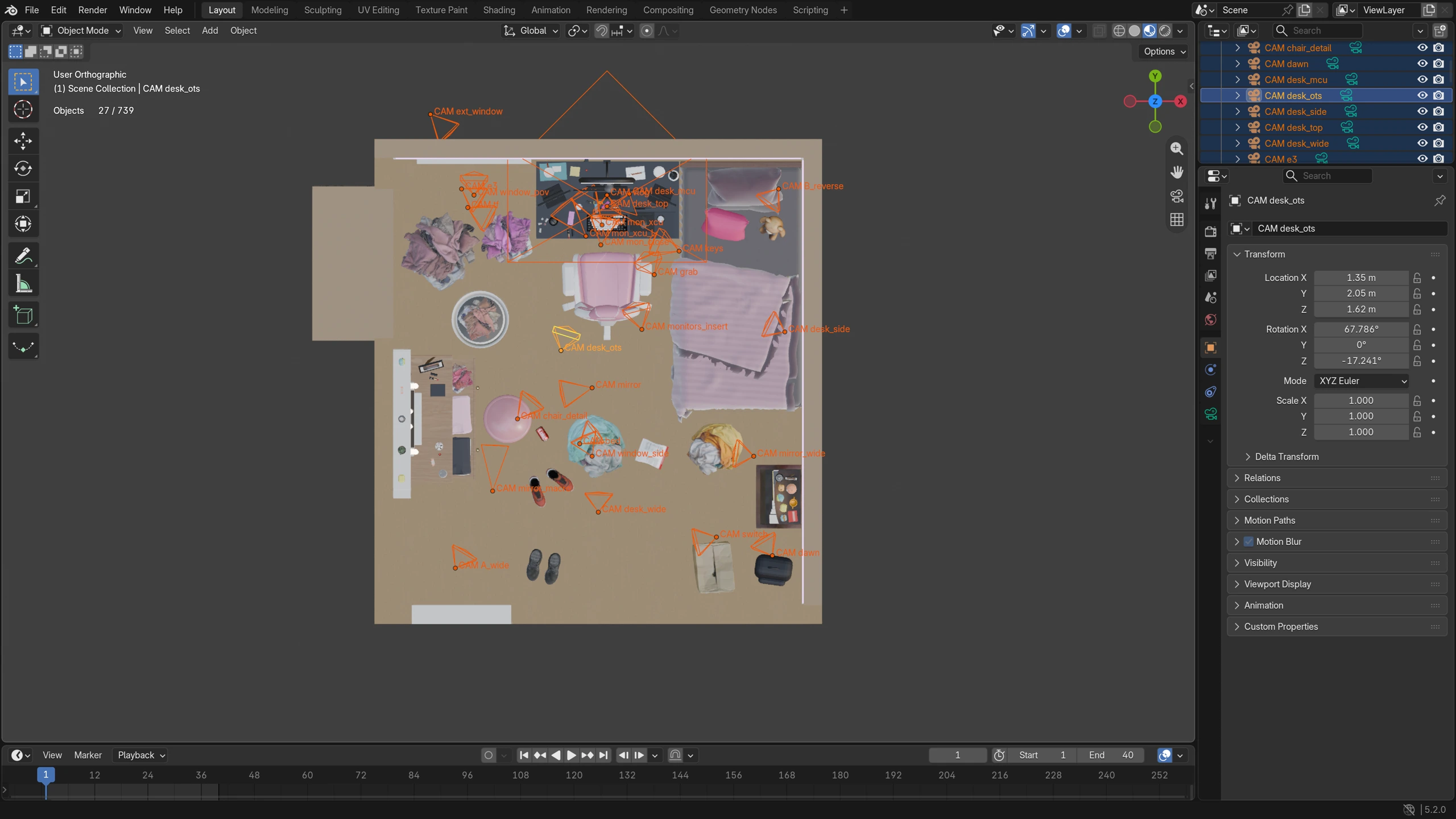 Blender: overhead camera plan