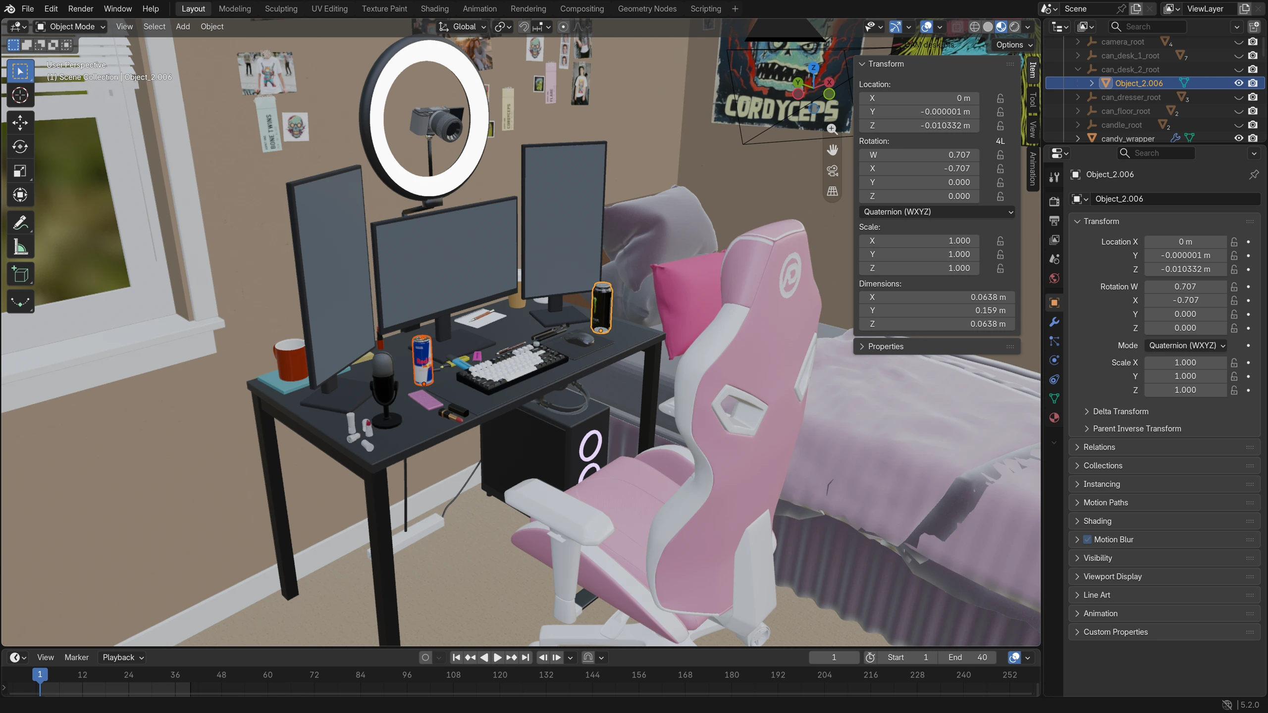 Blender: cans, placement and dimensions