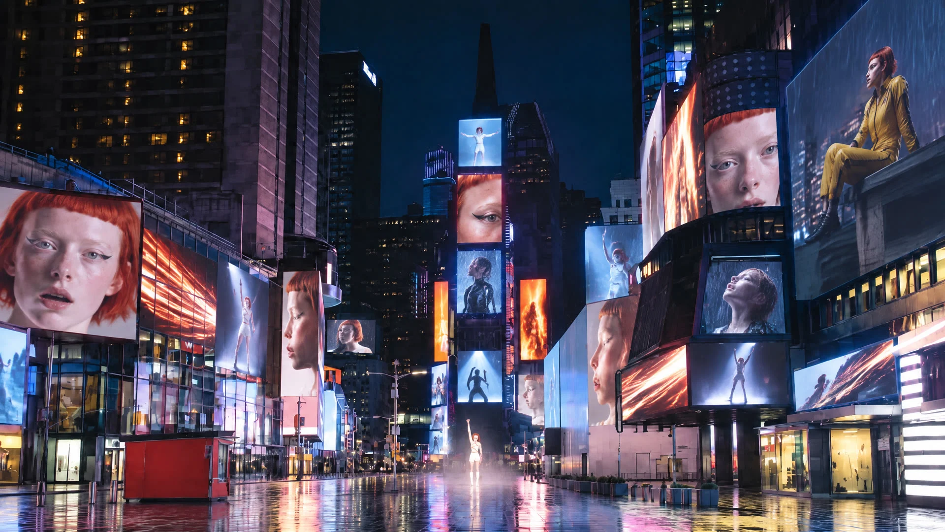 FLARE takes over the illuminated billboards of an empty Times Square