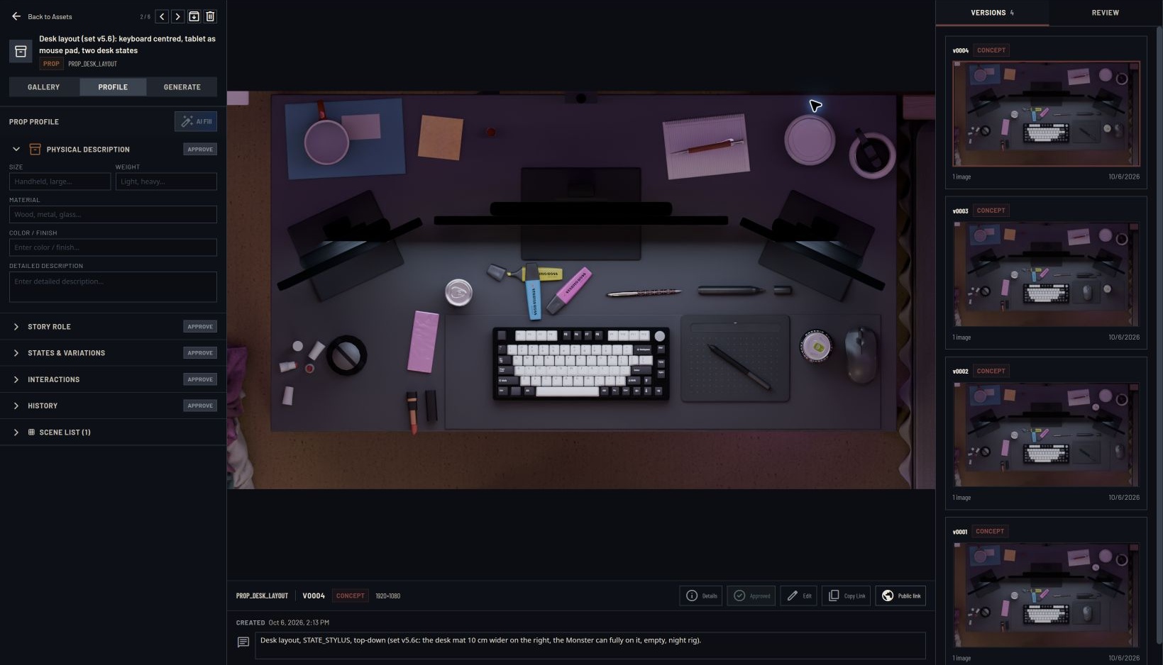 Desk layout and four versions