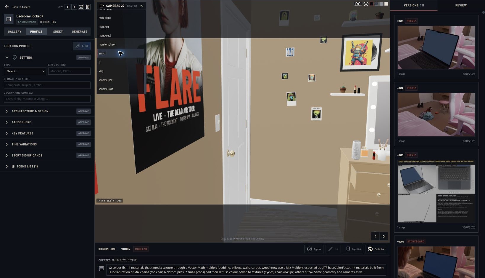 Three.js camera view for switch