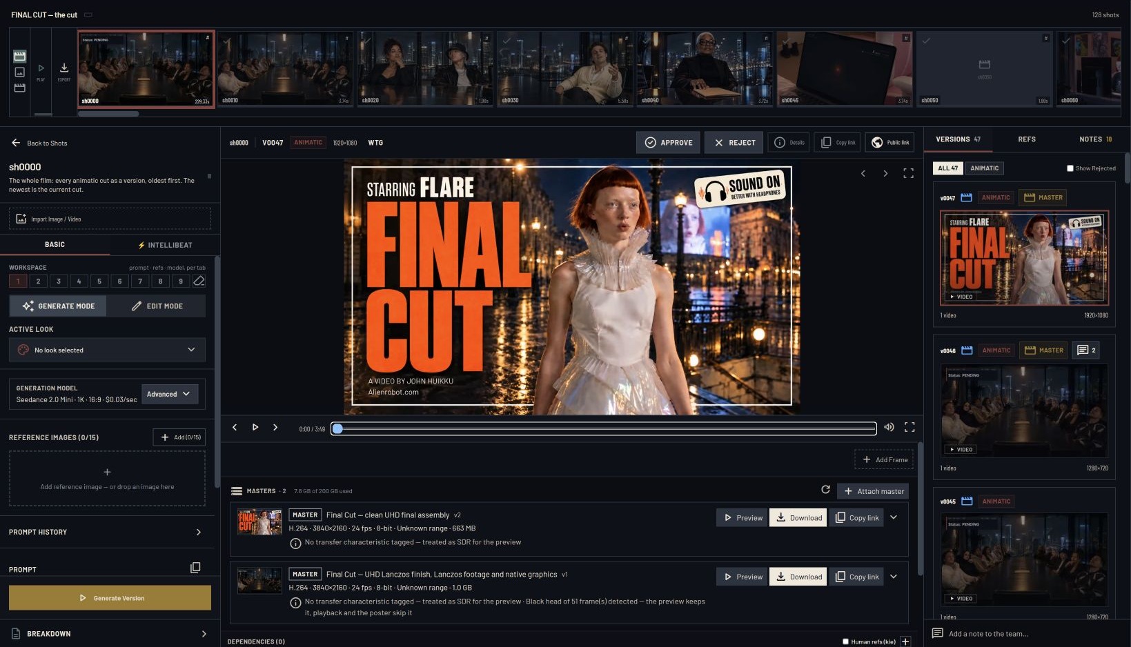 Timeline with the full edit selected